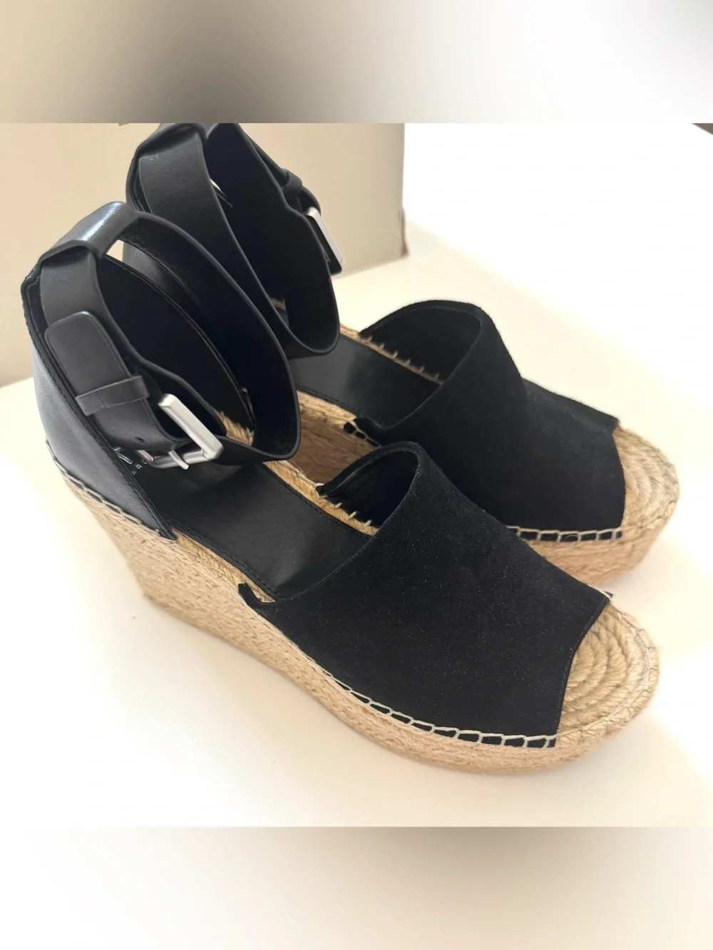 Marc Fisher LTD Adalyn Espadrille Wedge Sandals - Black Suede Size 8.5